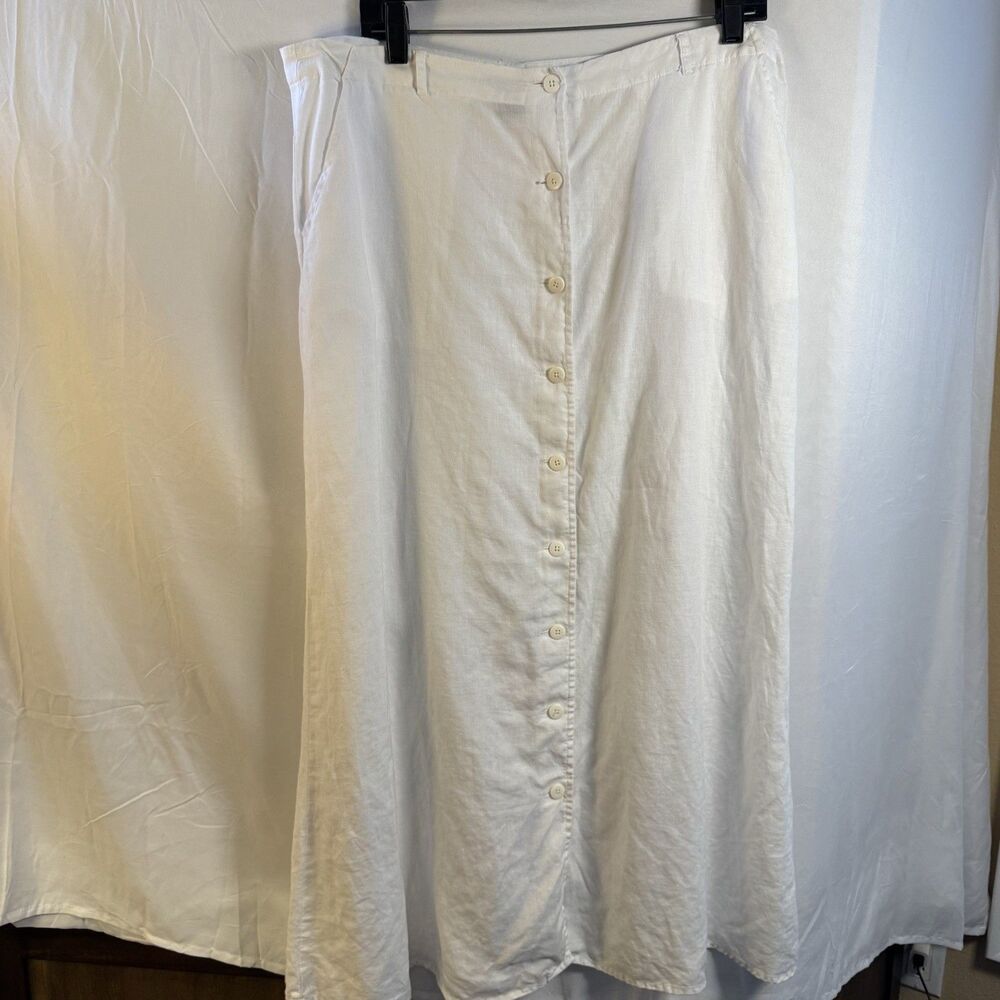 Autograph New York Women’s White Linen Button Front Skirt Size 12 100% Linen